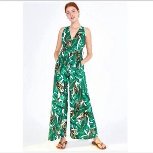 FARM Rio “Amazonia” Green Tropical Leaf Halter Jumpsuit